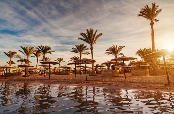 Sunset over beach in Hurghada Egypt