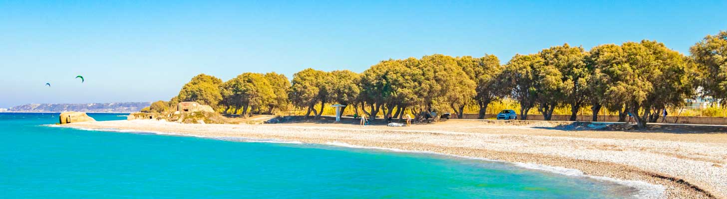 Turquoise waters of Kremasti beach in Rhodes