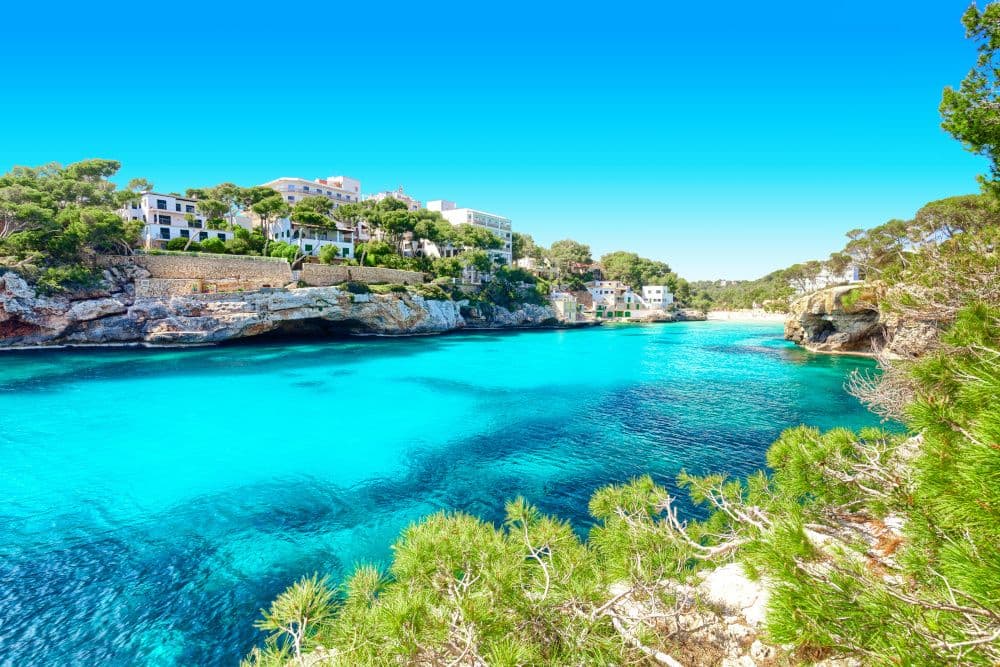 Traditional houses overlooking the beach in Majorca