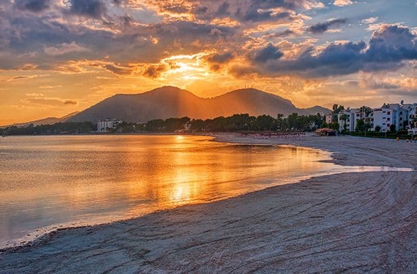 Sunset over a beach in Majorca