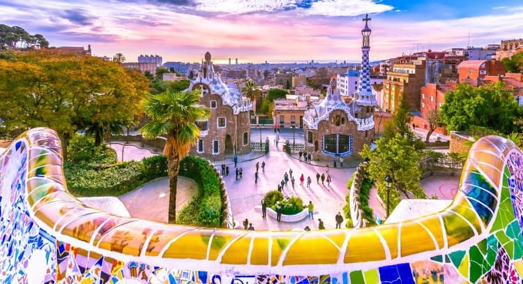 Park Guell in Barcelona at sunset