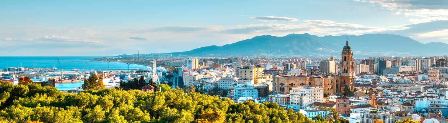Panoramic view of Malaga city & port in the Costa del Sol