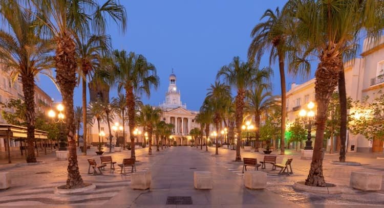 Square of Saint John of God with the town hall in the background in Cadiz