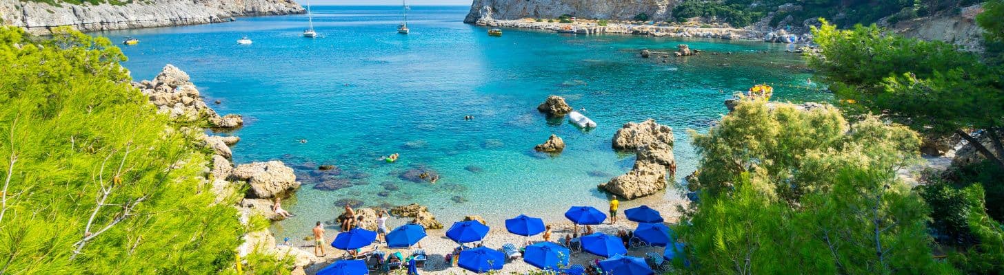 Turquoise sea in a cove in Rhodes, Greece