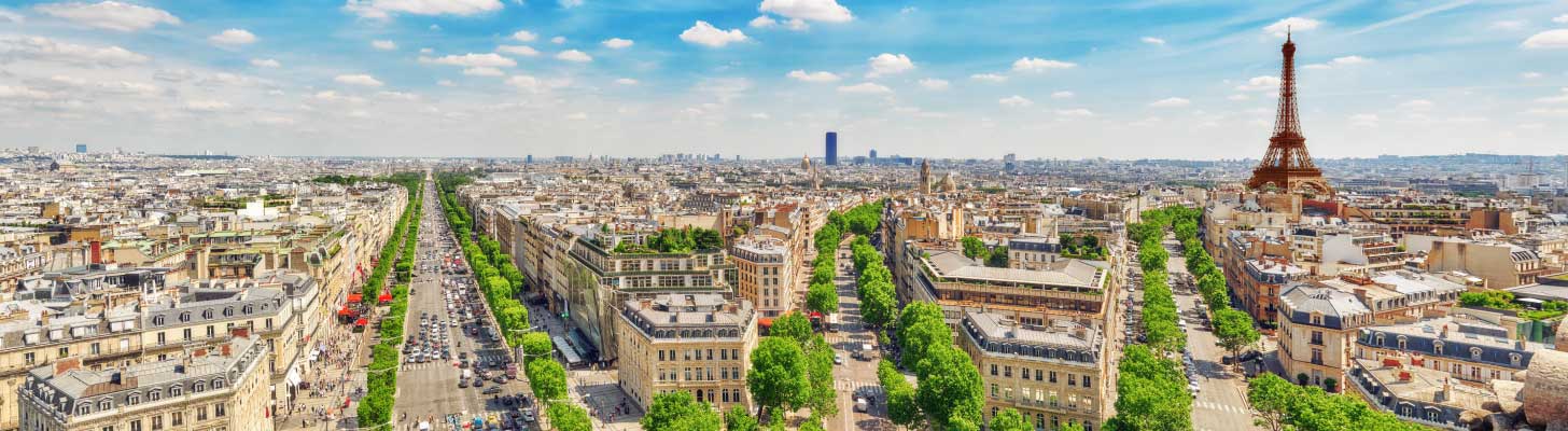 Aerial view over Paris with the Eiffel Tower in the background